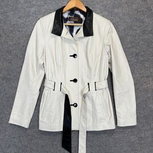 Overland Tribeca Spanish Lambskin Leather Coat Womens Medium Cream Animal Lining